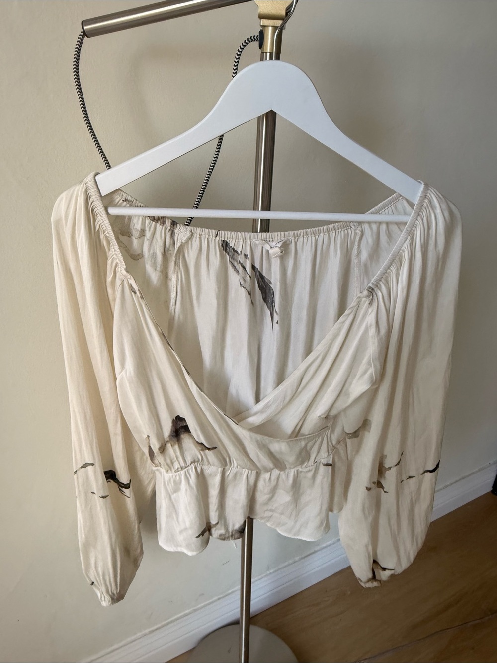 Women's Cream Peasant Blouse with Subtle Abstract Print